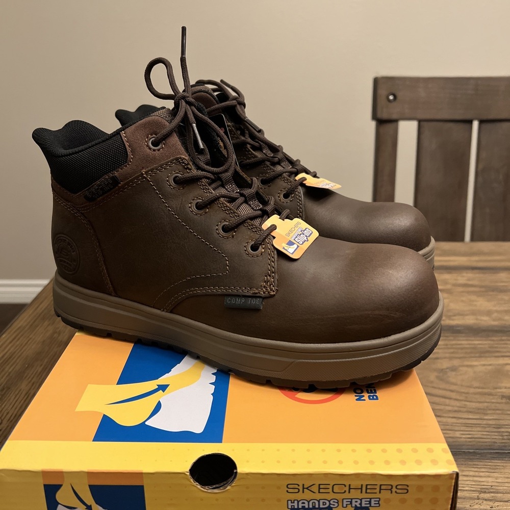 Skechers Slip-ins Work Safety Toe: Cliff Brown Size 10.5…R10